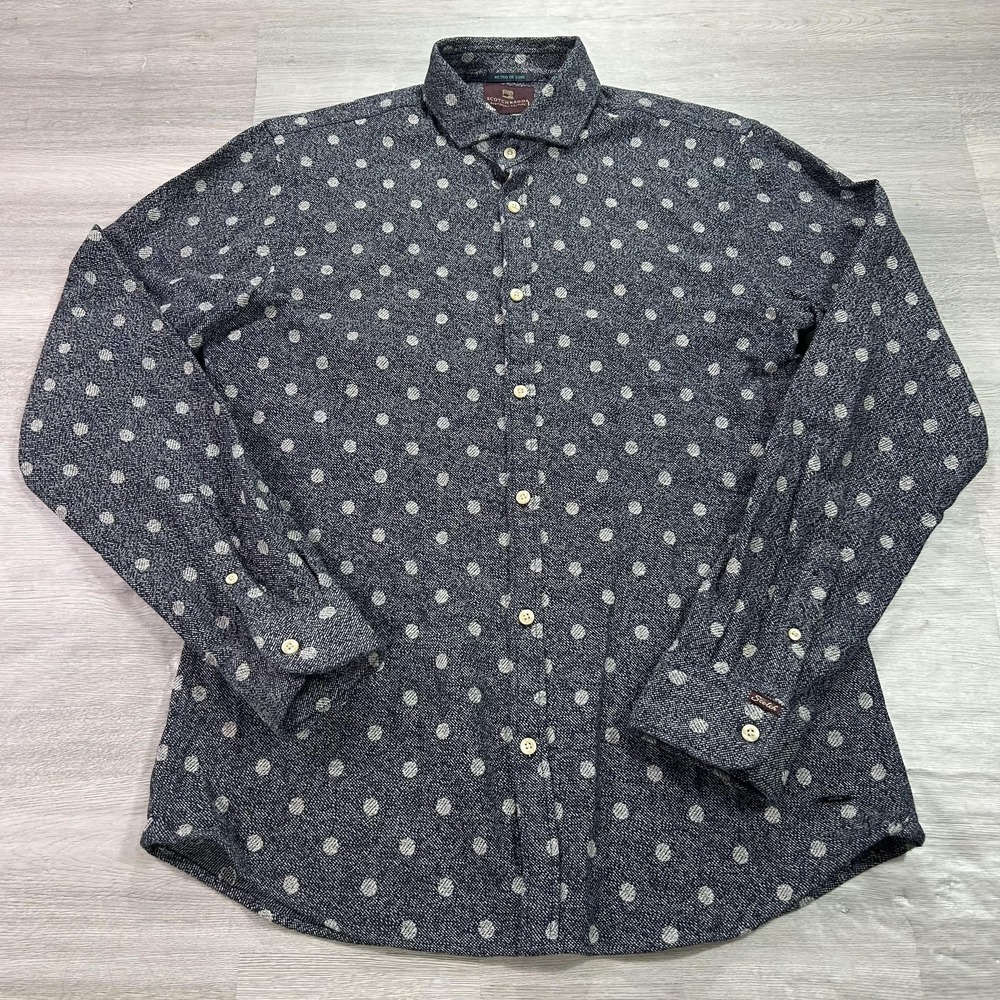 Scotch & Soda Shirt Mens Large‎ Blue Polka Dot Long Sleeve Button Up Casual